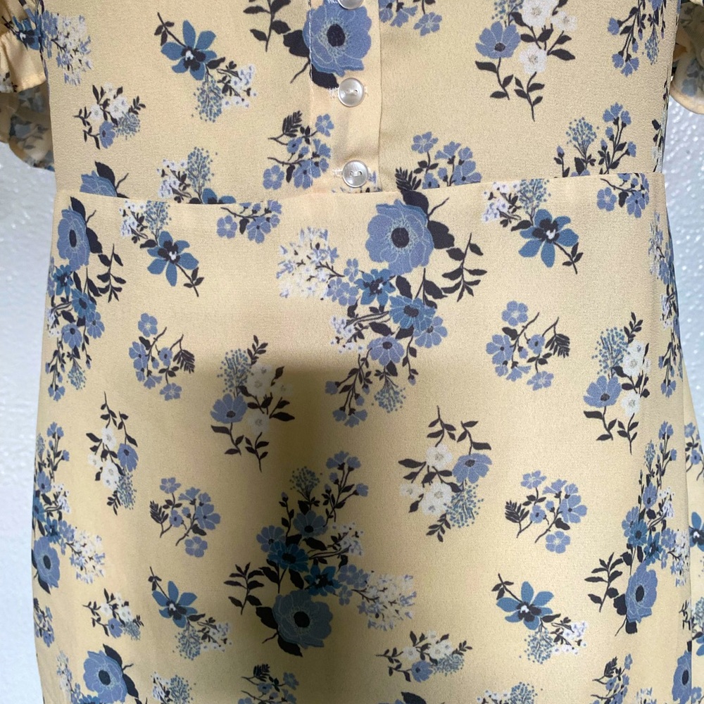 BOOHOO FLORAL PUFF SLEEVE BUTTON FRONT MINI DRESS
